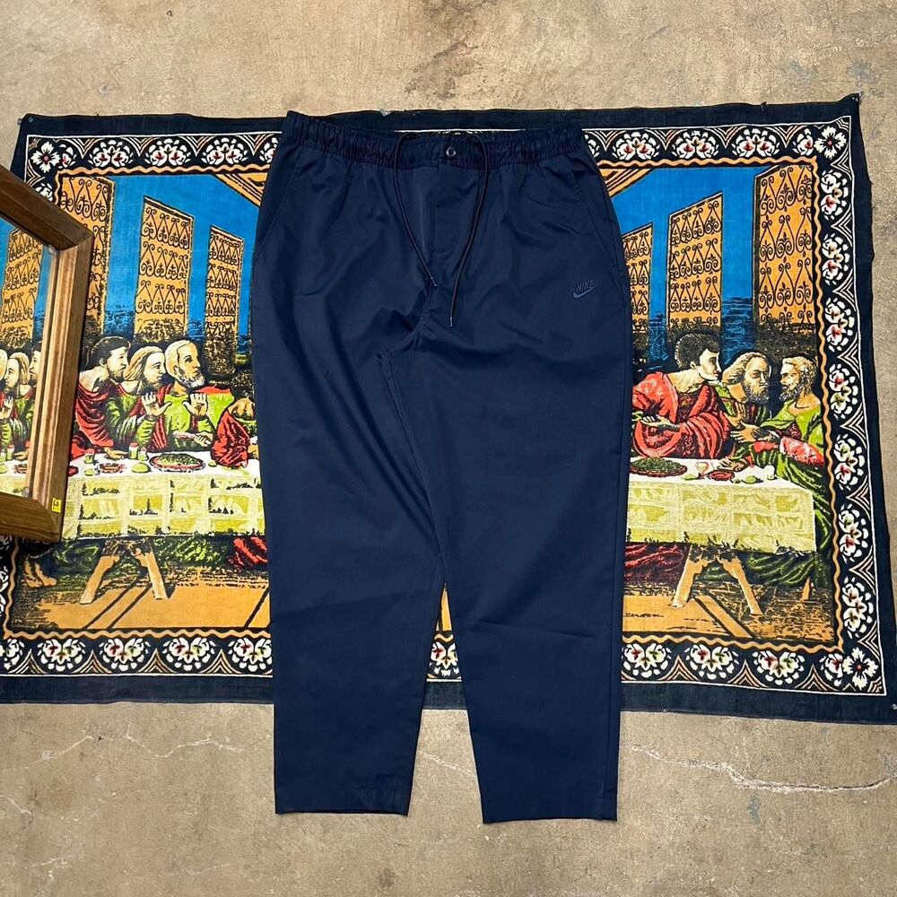 Nike navy blue woven pants Size xl like new embroidered casual pants relaxed fit